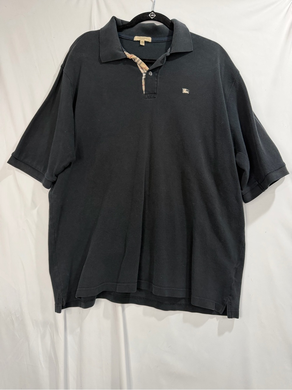 Classic Black Navy Polo Shirt with Plaid Trim - Men
